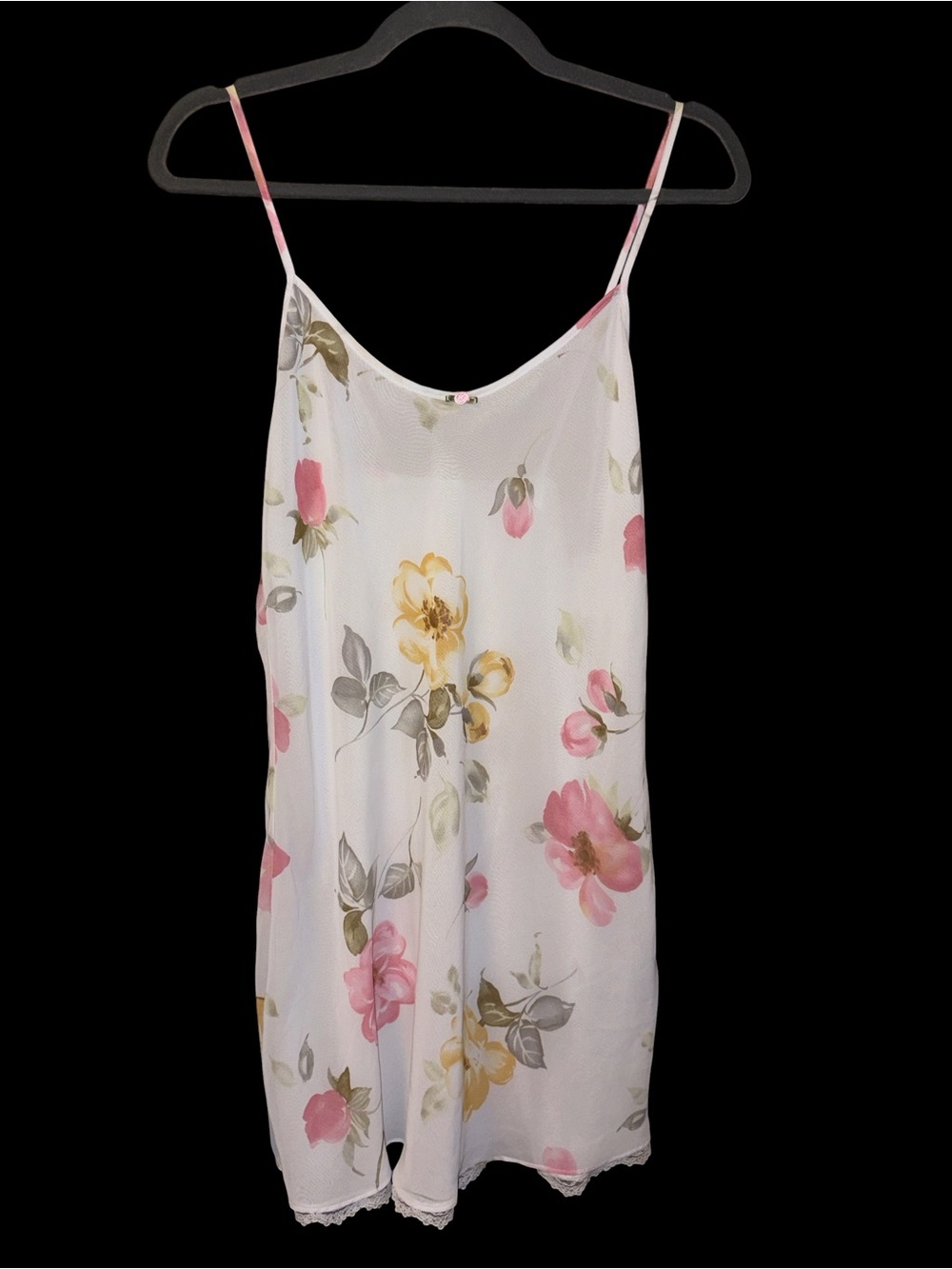 California Dynasty Women's White Floral Slip Nightgown Pink & Yellow Flowers